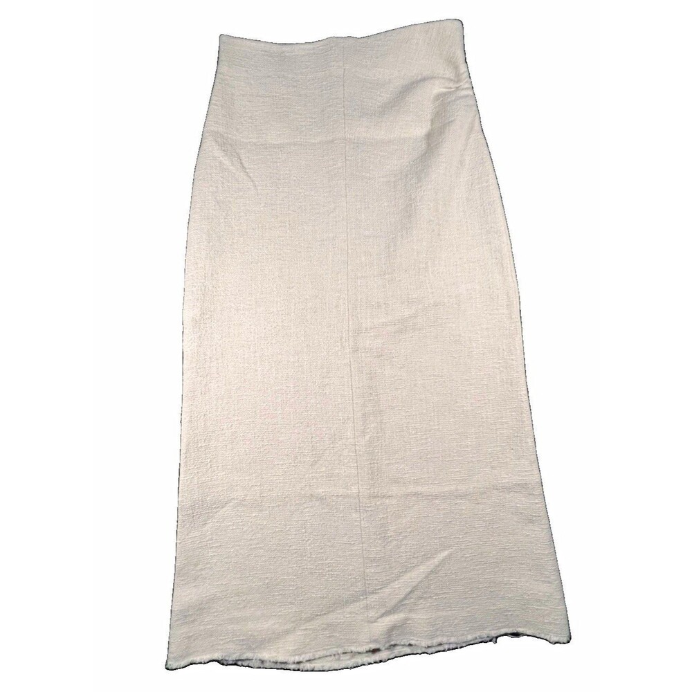 ZARA Women's Beige Textured Frayed Pencil Skirt Zip Closure Size Medium